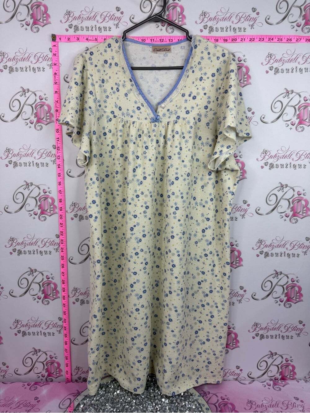 Carroll reed dress Cream Floral Nightgown with Blue Trim - Relaxed Sleep Dress